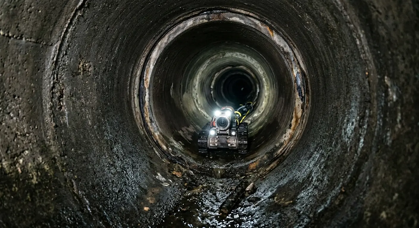 Robotic sewer camera inspecting pipe interior for Sewer Line Repair in Hooper