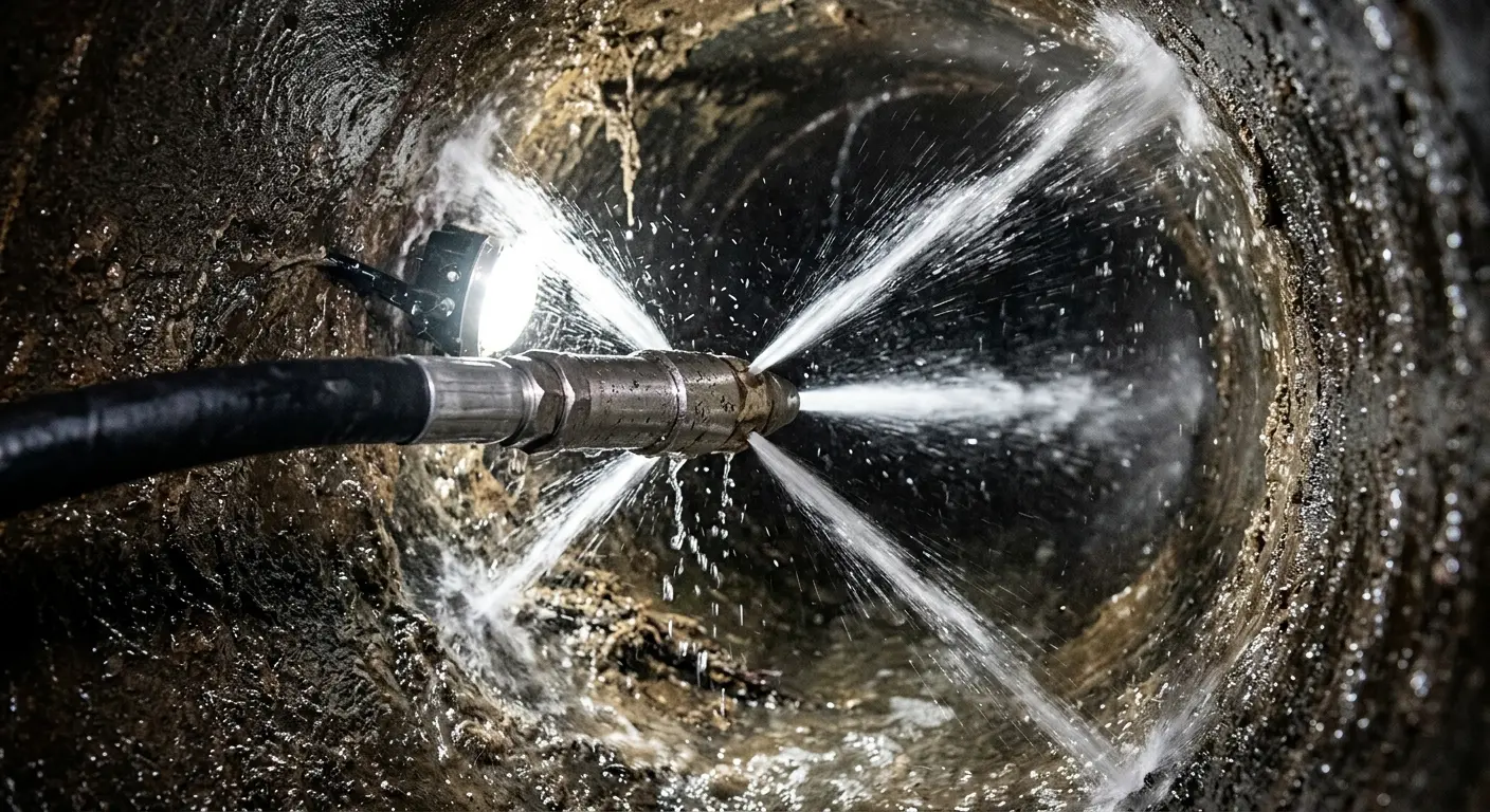 High-pressure hydro jetting nozzle cleaning sewer pipe for Storm Drain Cleaning in Hooper